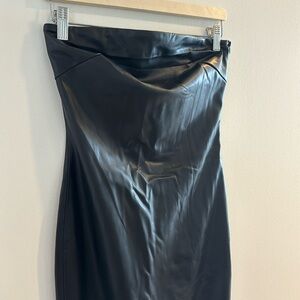 NWT black faux leather strapless dress
